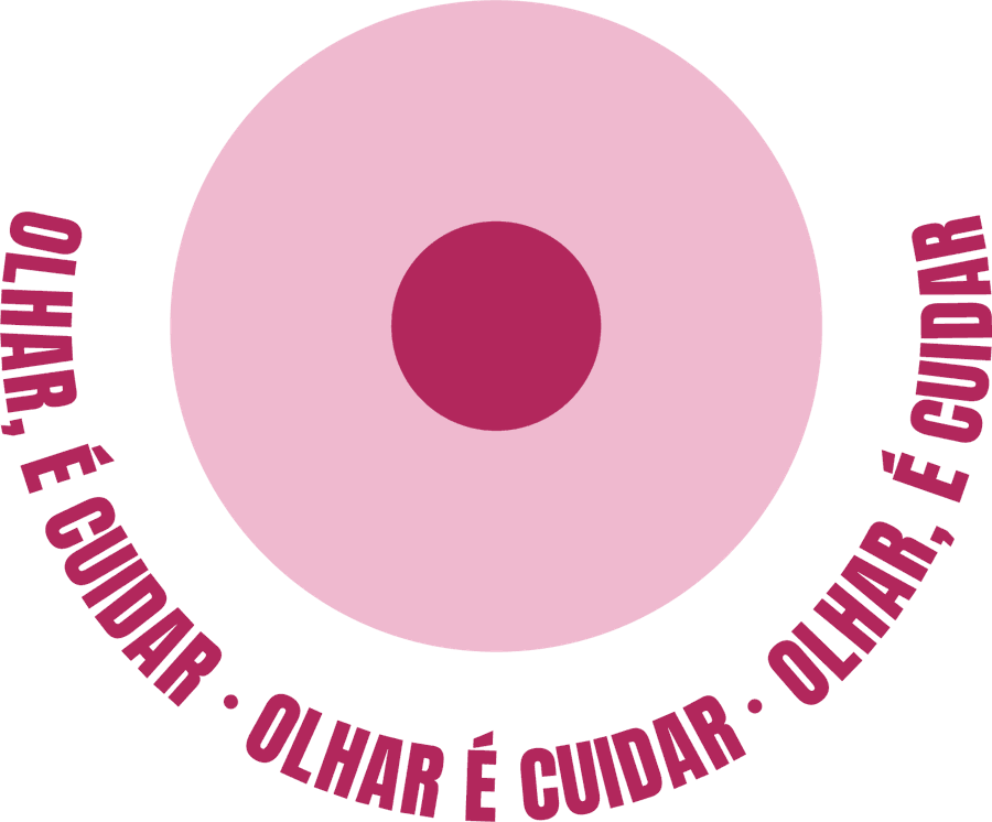 Selo do Outubro Rosa: um seio com a frase olhar, é cuidar em volta
